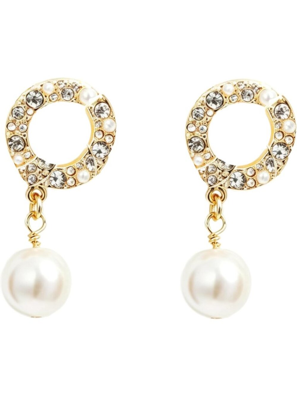 Elegant Crystal Rhinestone Pearl Drop Earrings in Gold Tone - Perfect for Any